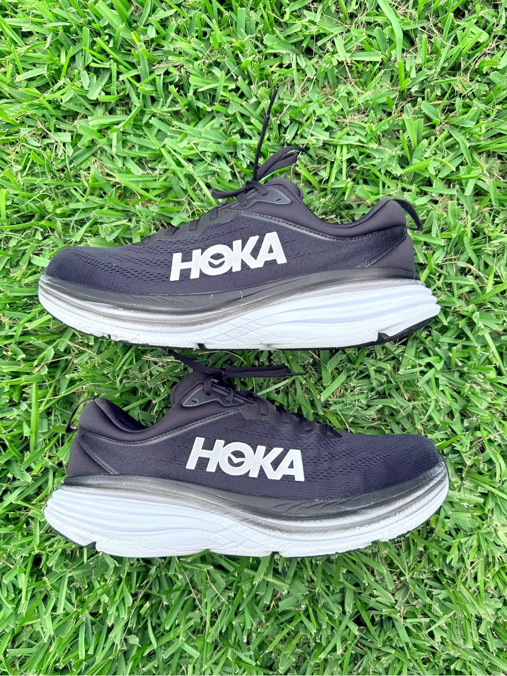Hoka Bondi 8 Black & White Athletic Running Sneakers size 12.5 men’s